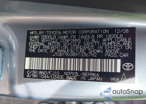 2009 Toyota Yaris from USA, damaged, VIN JTDBT903891336792